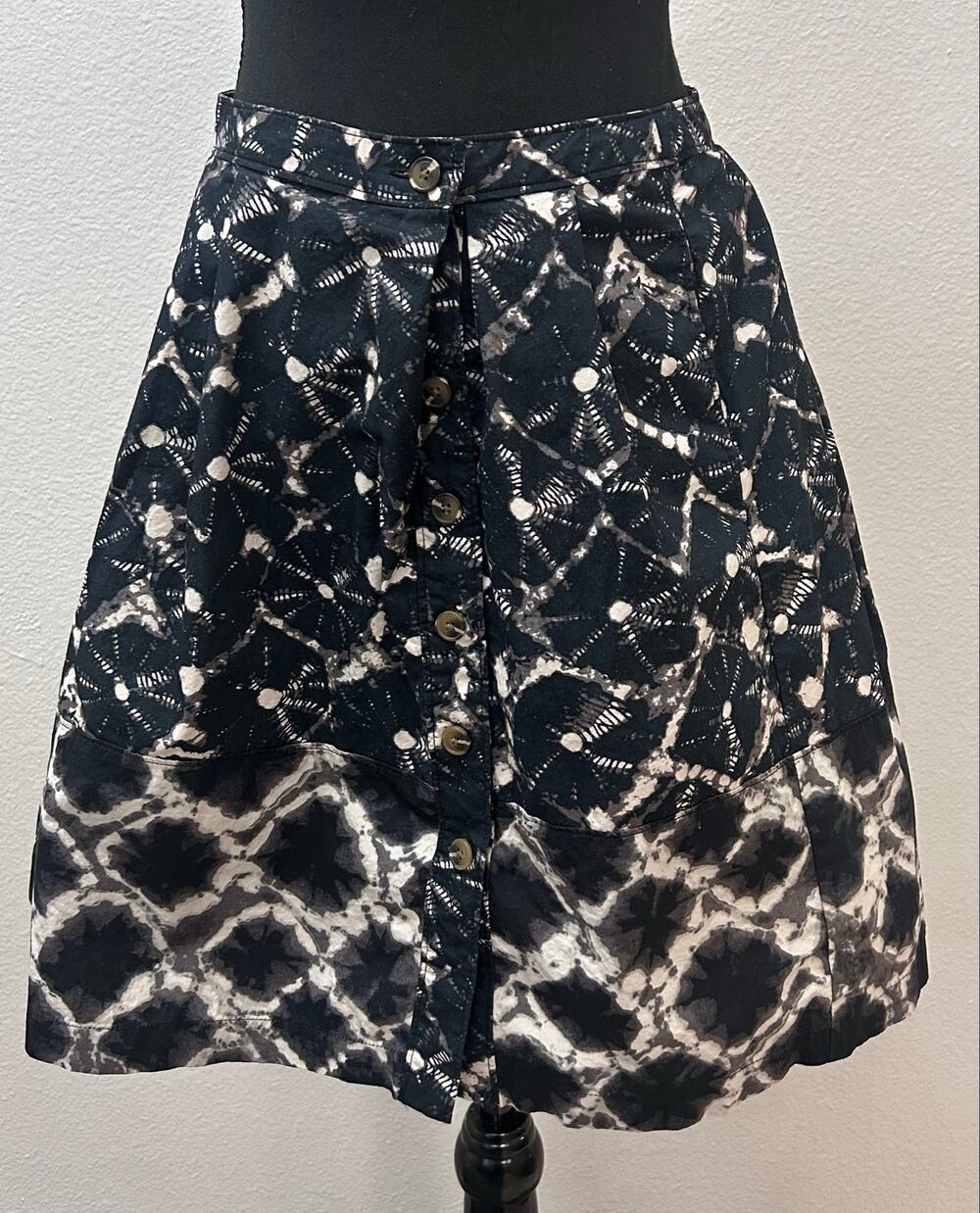 Thakoon for Target Shibori Pleated Button Front Skirt Black White Size 2